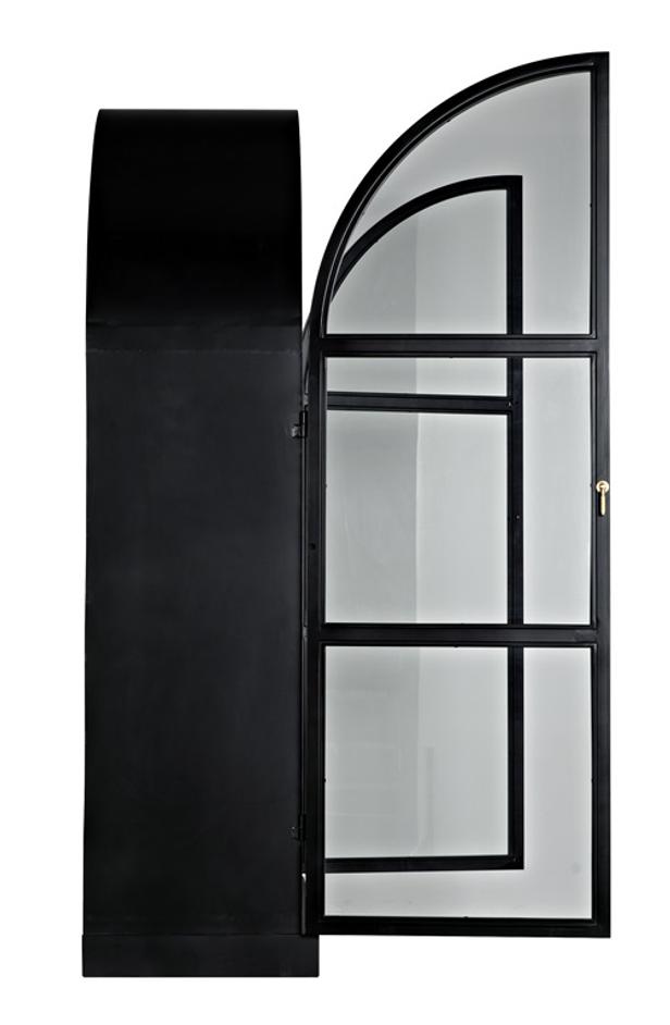 Yoke Hutch Industrial Steel and Glass Matte Black Cabinet by Noir Furniture