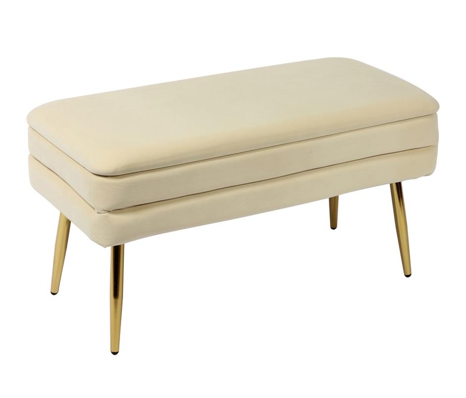 Ziva Cream Velvet Storage Bench by tov furniture