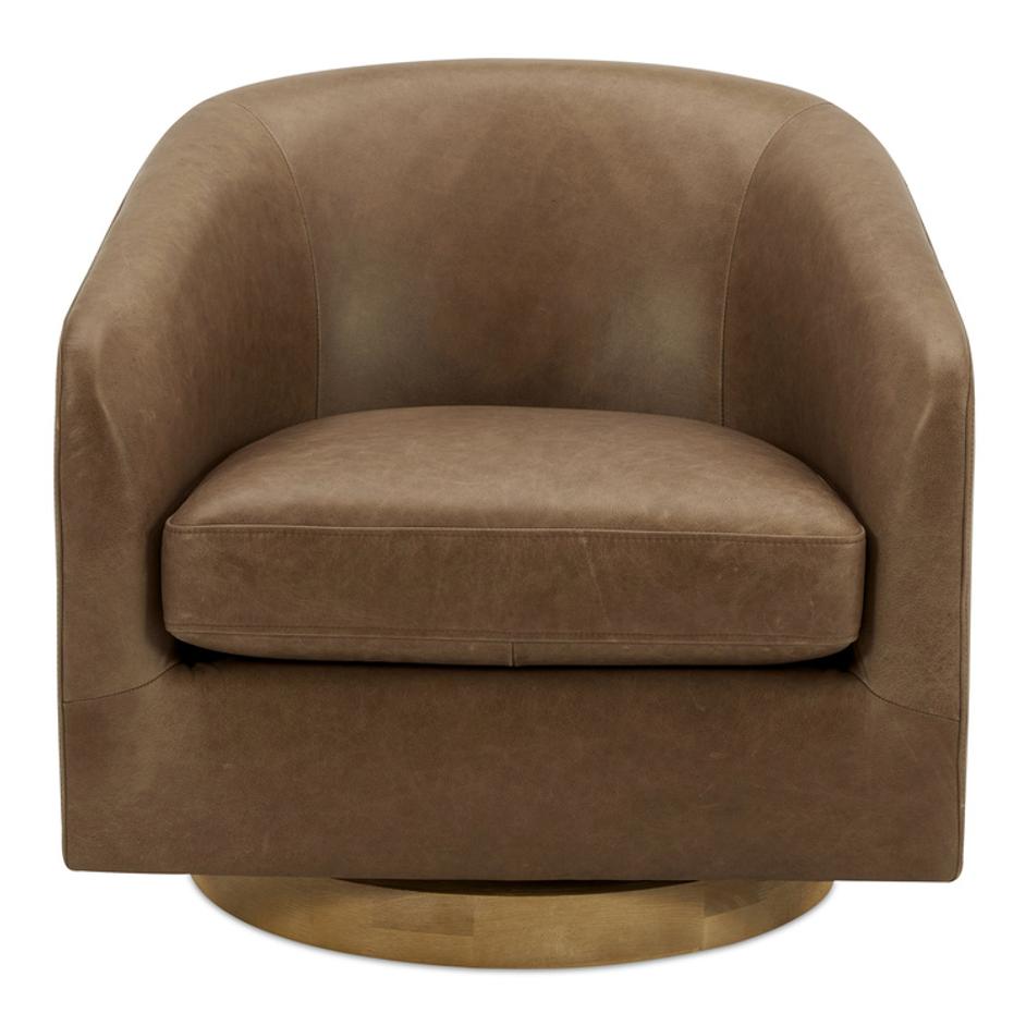Oscy Leather Swivel Chair Tan by Moes Home