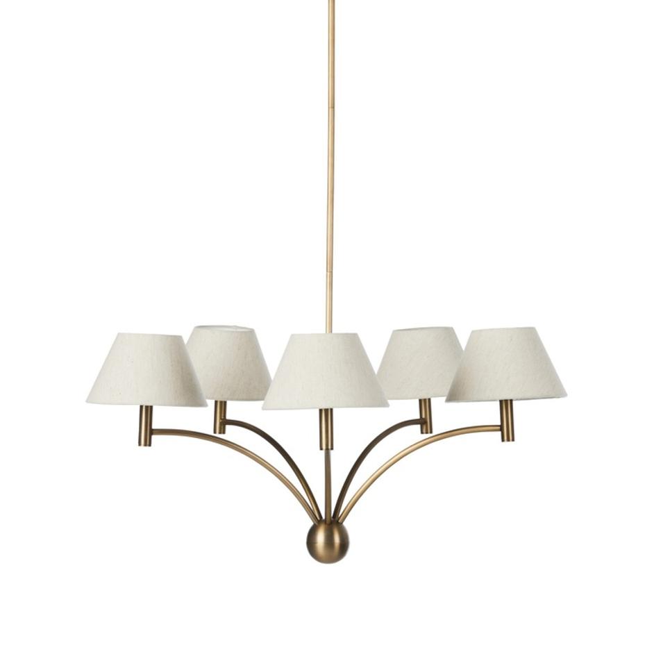 Linus Chandelier In Aged Brass Iron-Oatmeal Linen by Four Hands