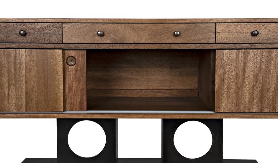 Wolf Dark Walnut Sideboard with Brass Pulls and Industrial Steel Base by Noir Furniture