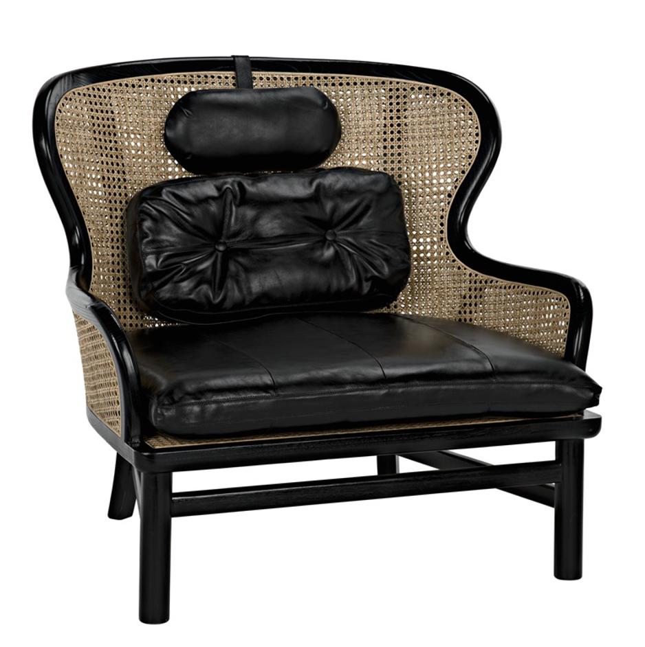 Marabu Sungkai/Mindi Chair in Charcoal Black with Black Leather and Caning by Noir Furniture
