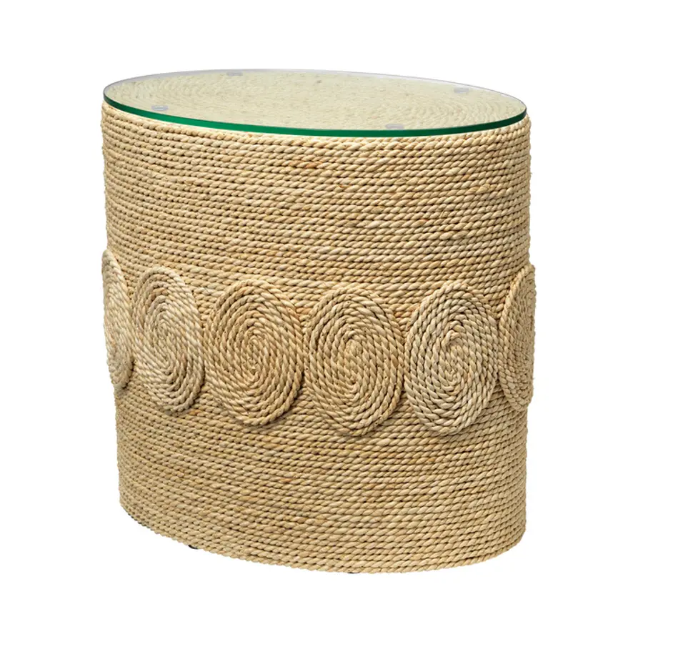 Barbados Oval Corn-Straw Side Table by Jamie Young