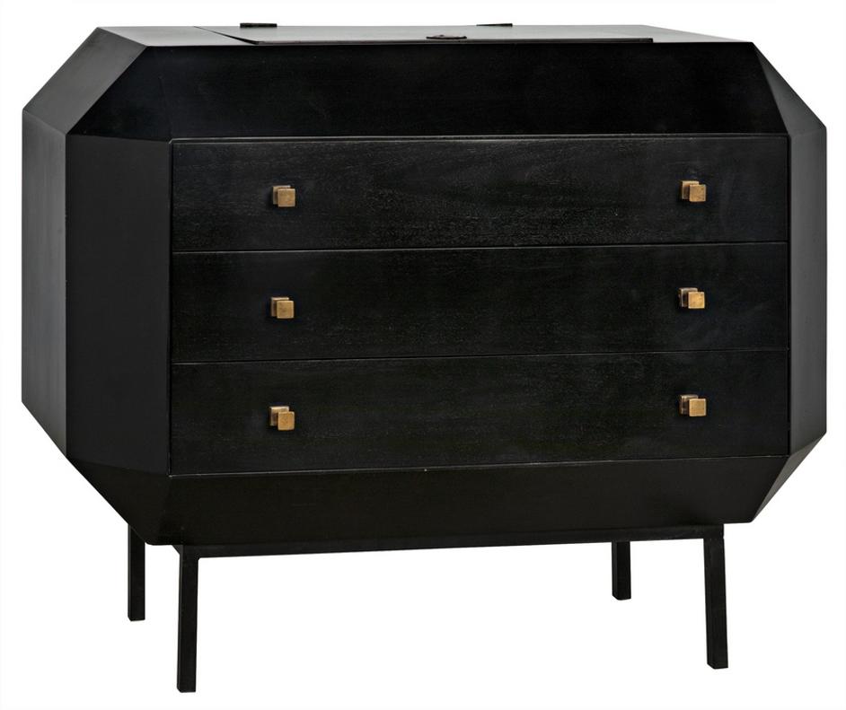 Rhiana Mahogany Dresser with Brass Pulls in Hand-Rubbed Black Finish by Noir Furniture