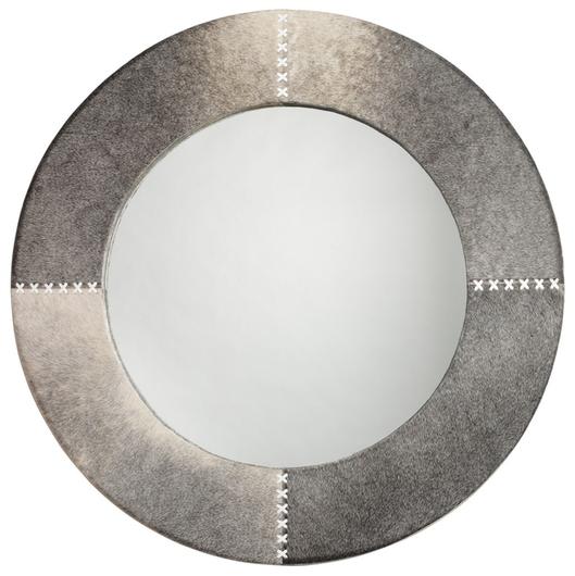 Round Cross Stitch Round Wall Mirror, Gray Hide by Jamie Young