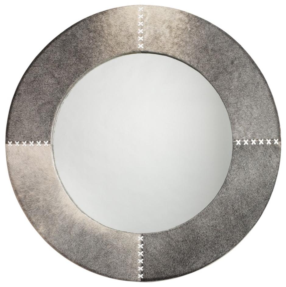 Round Cross Stitch Round Wall Mirror, Gray Hide by Jamie Young