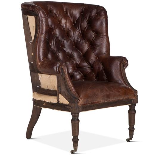 Welsh Deconstructed Armchair with Vintage Cigar Leather and Solid Wood Legs by Home Trends & Design