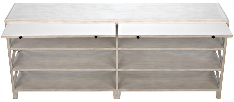 Sutton Mahogany and Veneer Console in White Wash with Brass Pulls by Noir Furniture