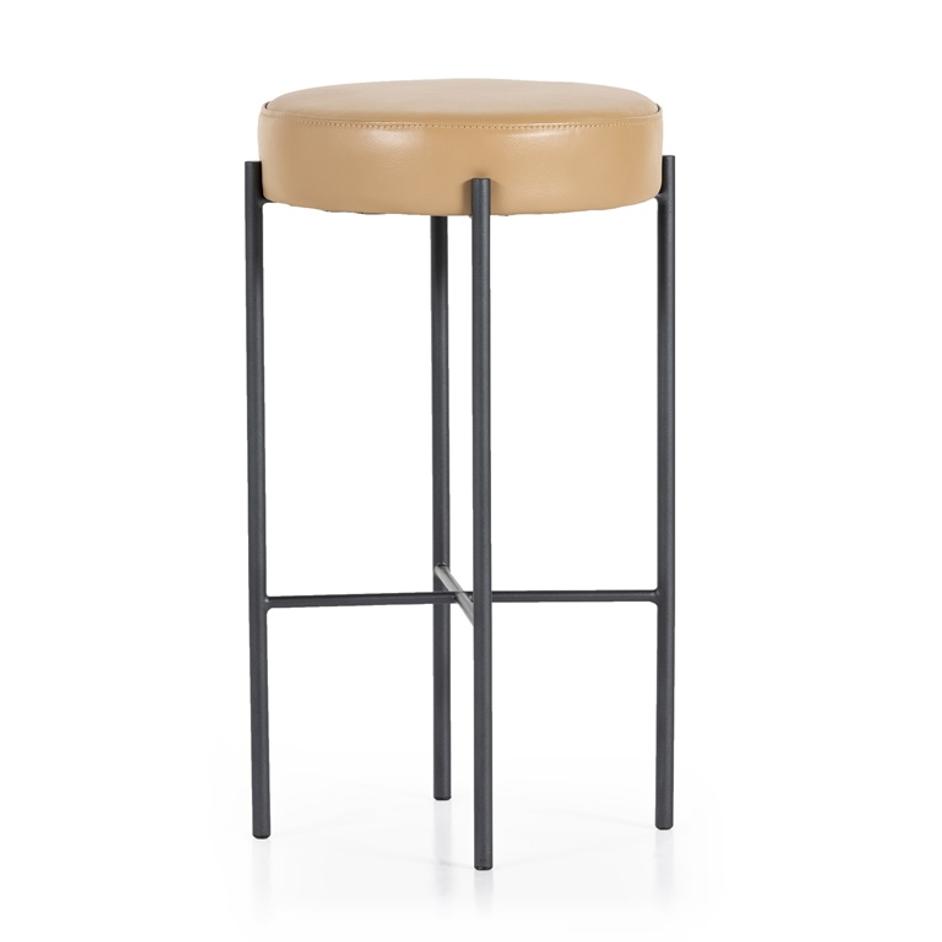 Nocona Stool In Tan Leather In Bar by FOUR HANDS