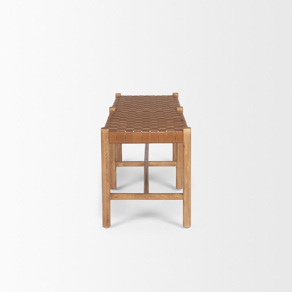 Shane Brown Wood w/ Woven Brown Leather Bench by Mercana