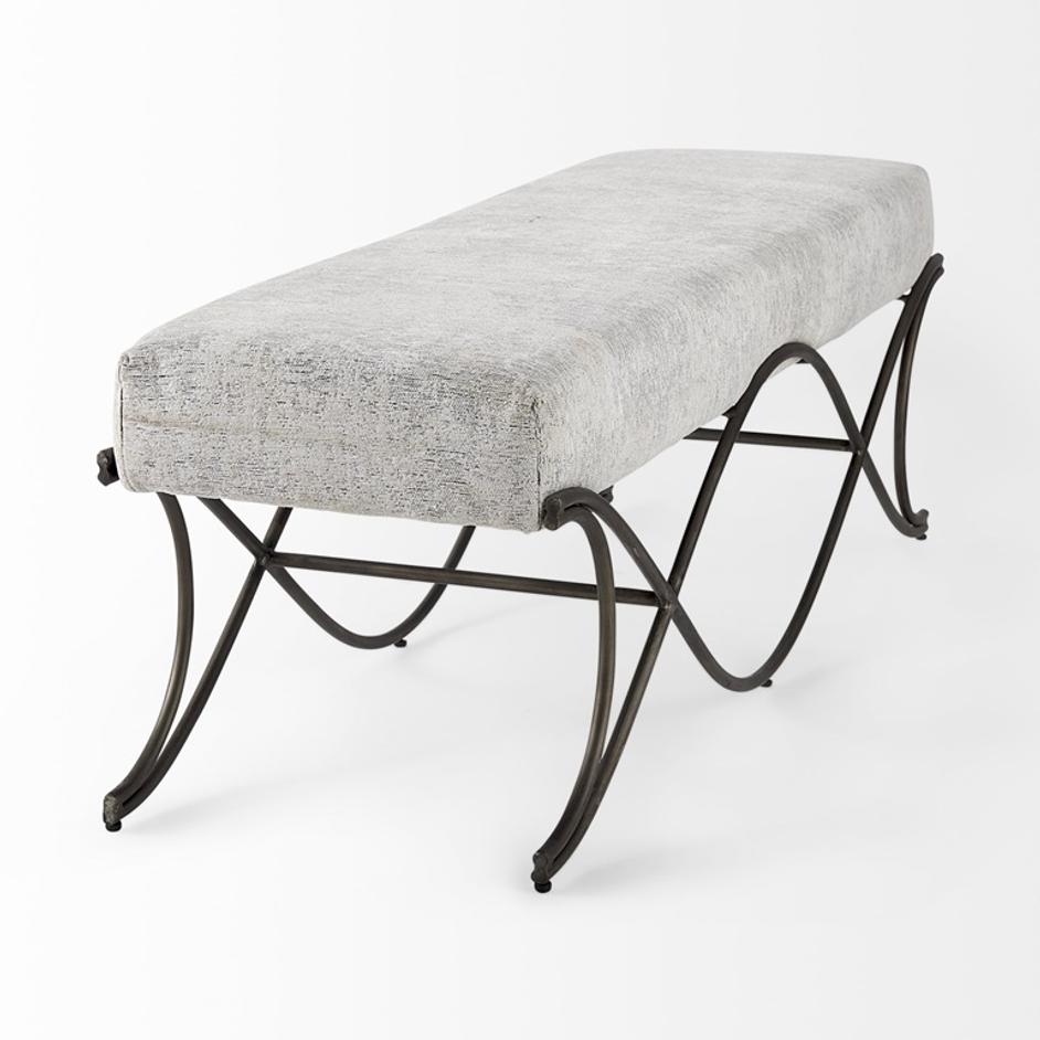 Ayla 55L x 17.6W x 18H Dark Gray Fabric Seat W/ Dark Nickel Metal Frame Bench by Mercana