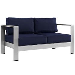 Nantucket Outdoor Patio Aluminum Loveseat In Silver Navy by Modway Furniture