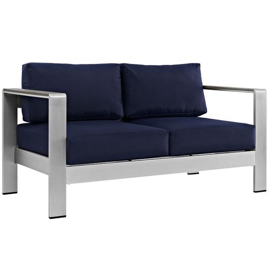 Nantucket Outdoor Patio Aluminum Loveseat In Silver Navy by Modway Furniture