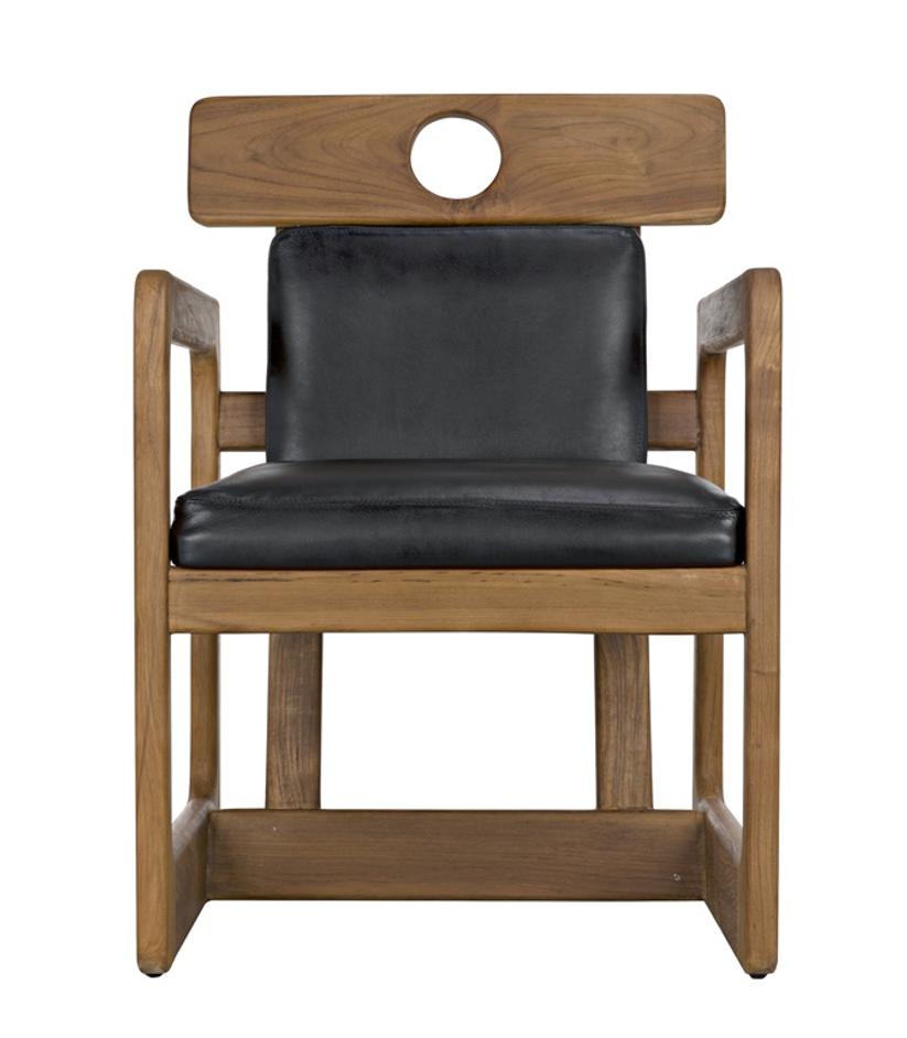Buraco Teak Armchair with Gloss Finish and Black Leather Upholstery by Noir Furniture