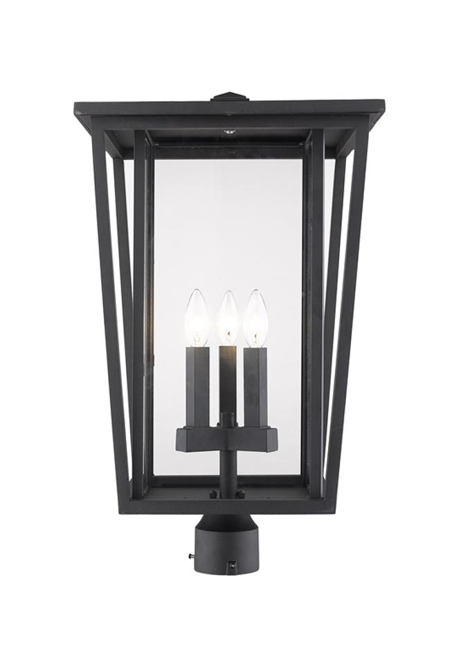 Seoul 3 Light Outdoor Post Mount Fixture in Black Finish by Z-Lite