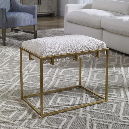 Paradox Small Gold & White Shearling Bench by Uttermost