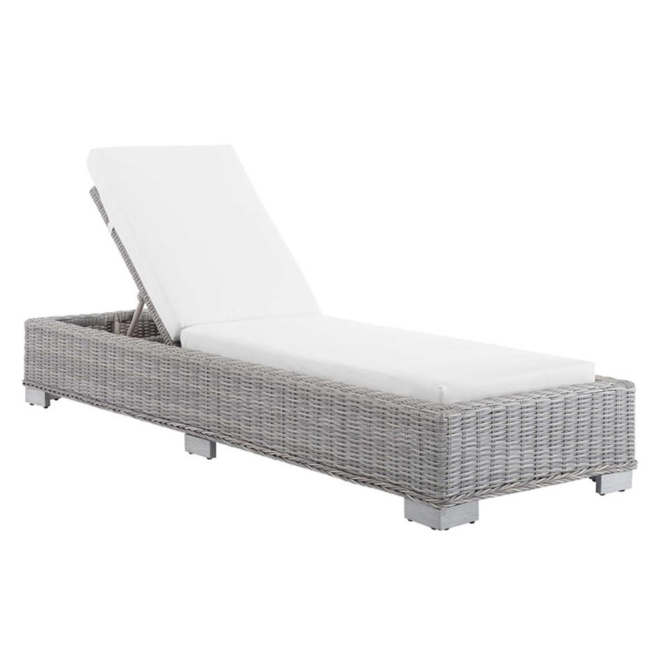 Rosie Sunbrella® Outdoor Patio Wicker Rattan Chaise Lounge In Light Gray White by Modway Furniture