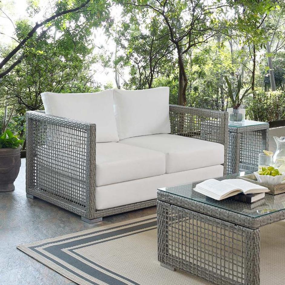 Harman Outdoor Patio Wicker Rattan Loveseat In Gray White by Modway Furniture