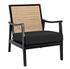 Lichtenstein Sungkai and Mindi Wood Chair with Peeled Rattan Detailing in Charcoal Black with Black Cotton Upholstery by Noir Furniture