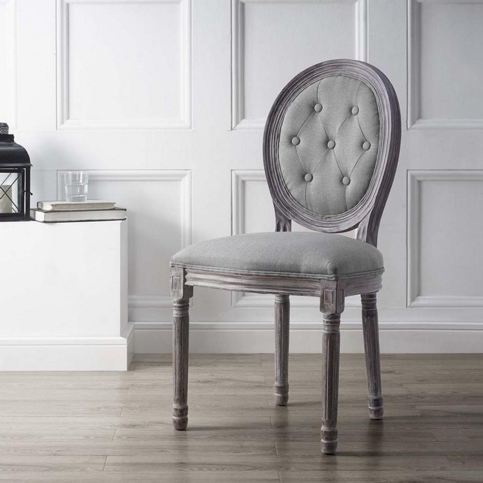 Seneca Vintage French Upholstered Fabric Dining Side Chair In Light Gray by Modway Furniture