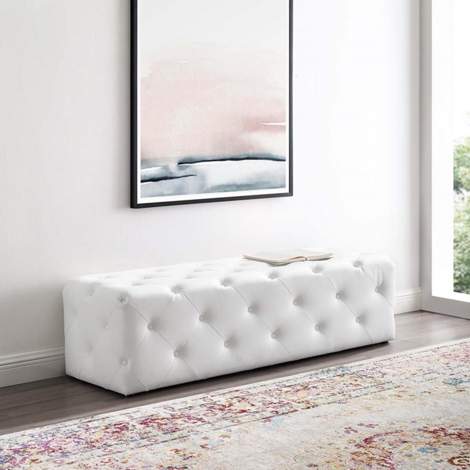 Carole 60" Tufted Button Entryway Faux Leather Bench In White by Modway Furniture