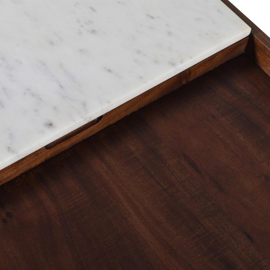 Serene 45" White Marble Coffee Table, Walnut by Home Trends & Design