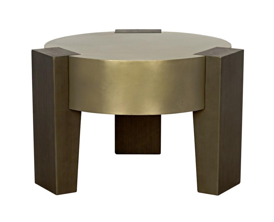 Carrusel Industrial Steel Coffee Table in Antique and Aged Brass Finish by Noir Furniture