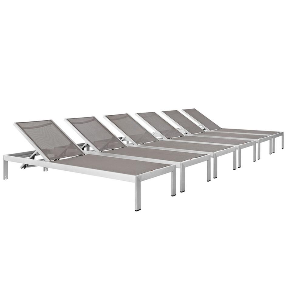 Nantucket Chaise Outdoor Patio Aluminum Set Of 6 In Silver Gray by Modway Furniture