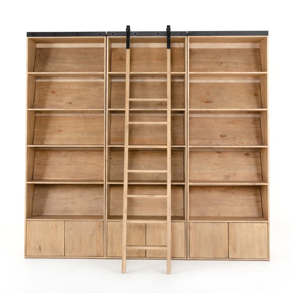 Bane Triple Bookshelf W/ Ladder In Smoked P by FOUR HANDS