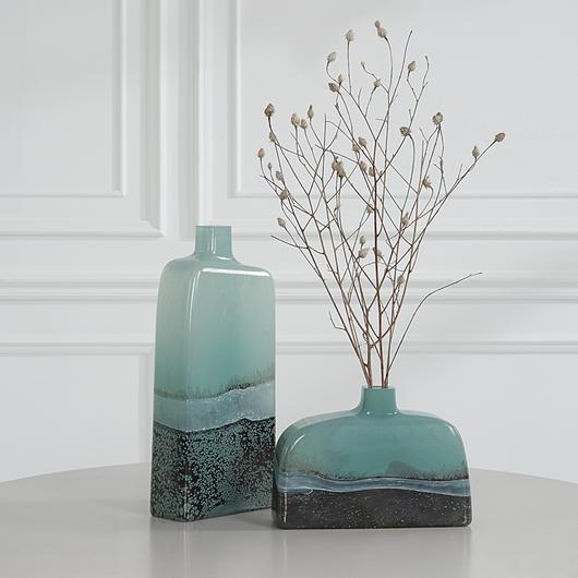Fuze Aqua & Bronze Vases, Set Of 2 by Uttermost