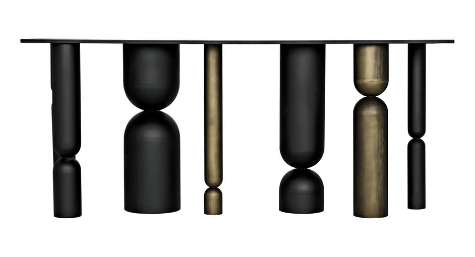 Figaro Console Table in Matte Black Industrial Steel with Aged Brass Accents by Noir Furniture