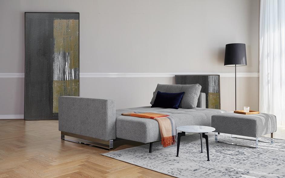 CASSIUS D.E.L. SLEEPER SOFA in MELANGE LIGHT GREY FABRIC WITH Chrome legs 538 by INNOVATION USA