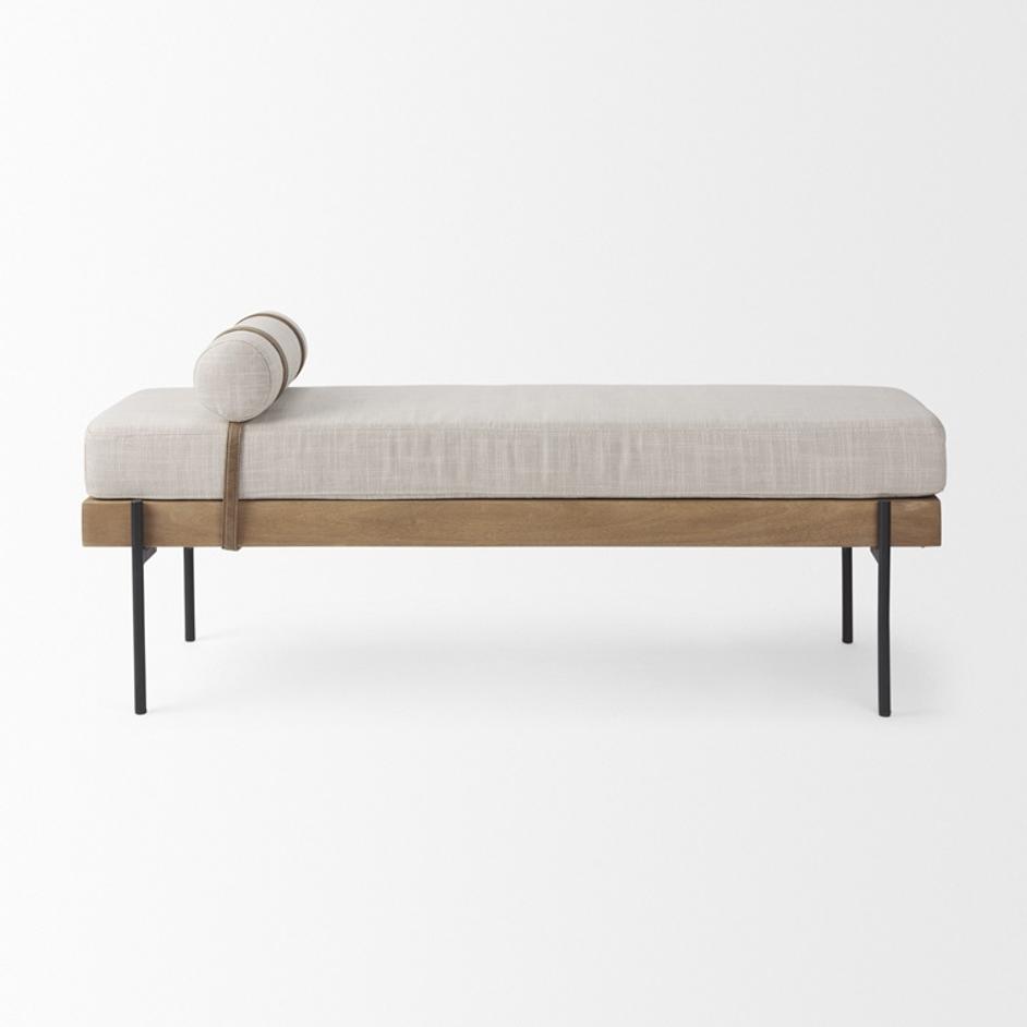 Colburne Cream Fabric w/Brown Wood Bench by Mercana