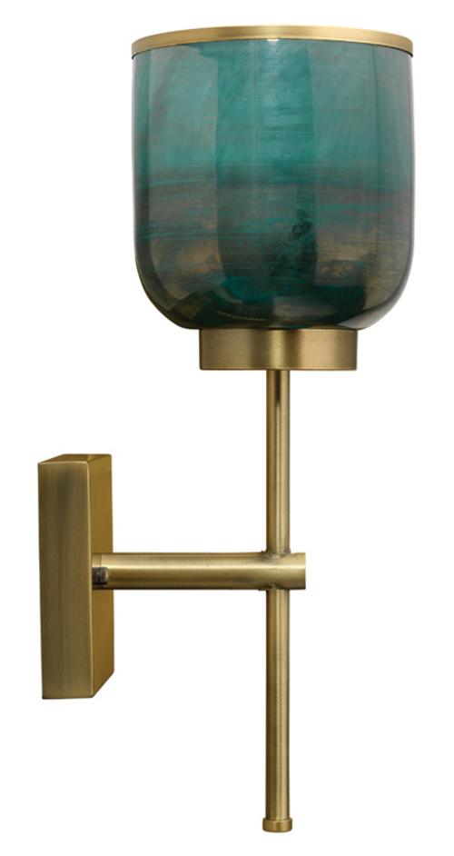 Vapor Single Sconce, Antique Brass and Aqua Metallic Glass by Jamie Young