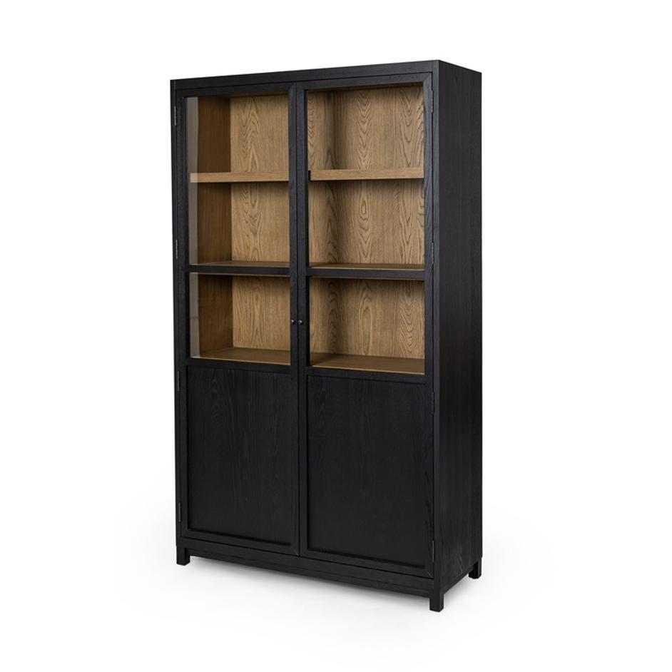 Millie Panel & Glss Door Cabinet In Mtt Blk by FOUR HANDS
