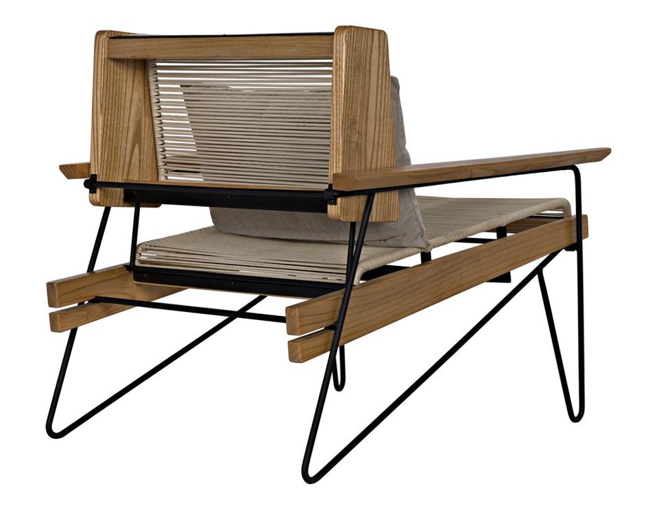 Benson Teak and Industrial Steel Chair with Rope Detailing in Clear Coat Semi-Gloss Finish by Noir Furniture