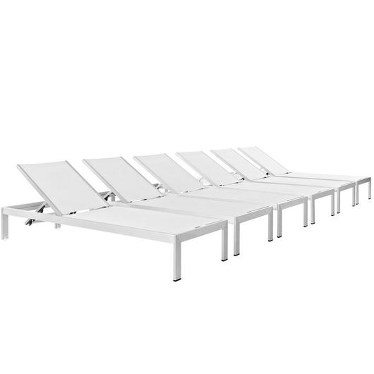 Nantucket Chaise Outdoor Patio Aluminum Set Of 6 In Silver White by Modway Furniture