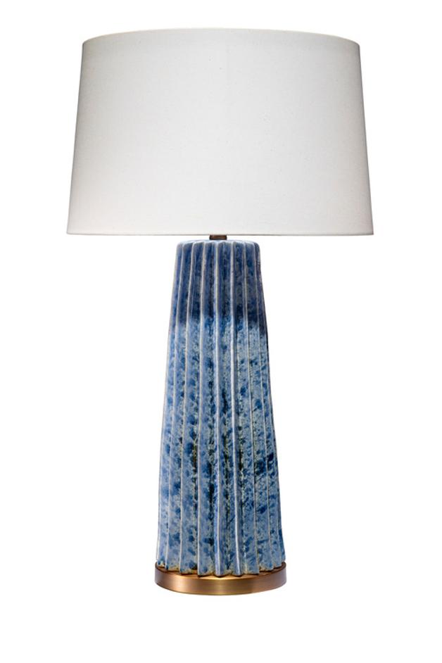  Pleated Ceramic Table Lamp with Linen Shade, Blue by Jamie Young