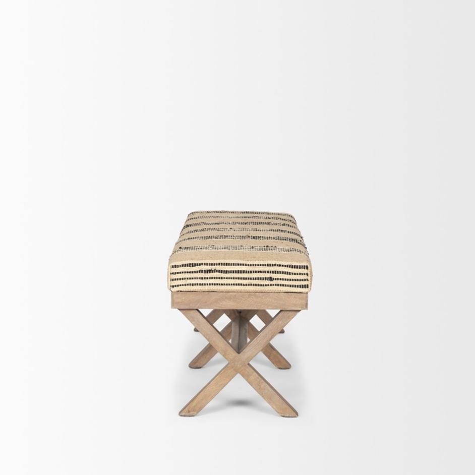 Solis 50L x 16W Brown Base Upholstered Beige/Black Stripe Seat Accent Bench by Mercana