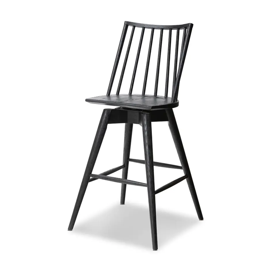 Lewis Swivel Bar Stool in Black Oak by FOUR HANDS