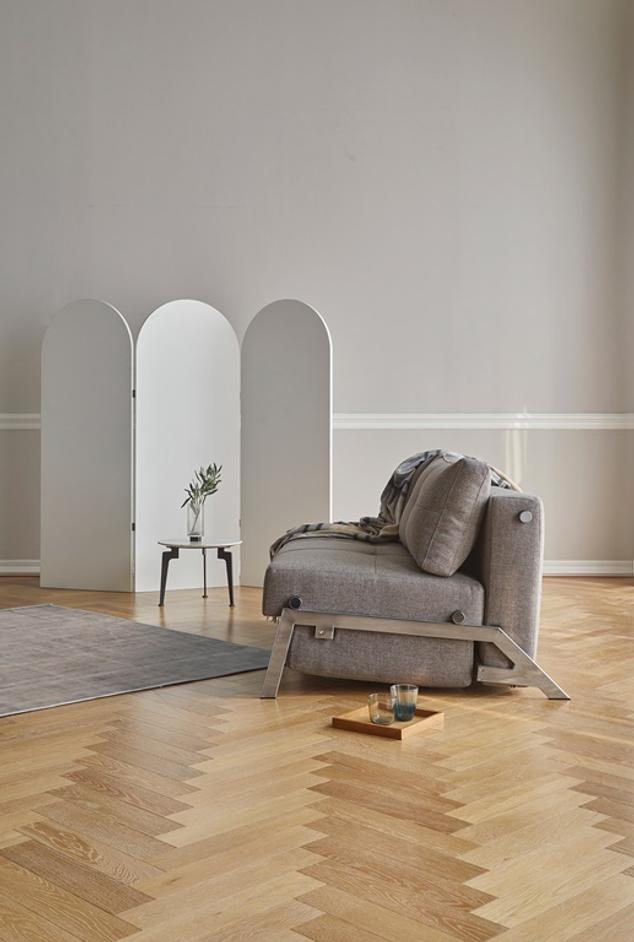 CUBED FULL SOFA BED in MIXED DANCE GREY FABRIC WITH Chrome legs 521 by INNOVATION USA