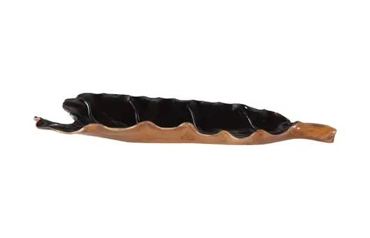 Leaf Bowl, Teak Wood, Natural & Black, Finish by Phillips Collection