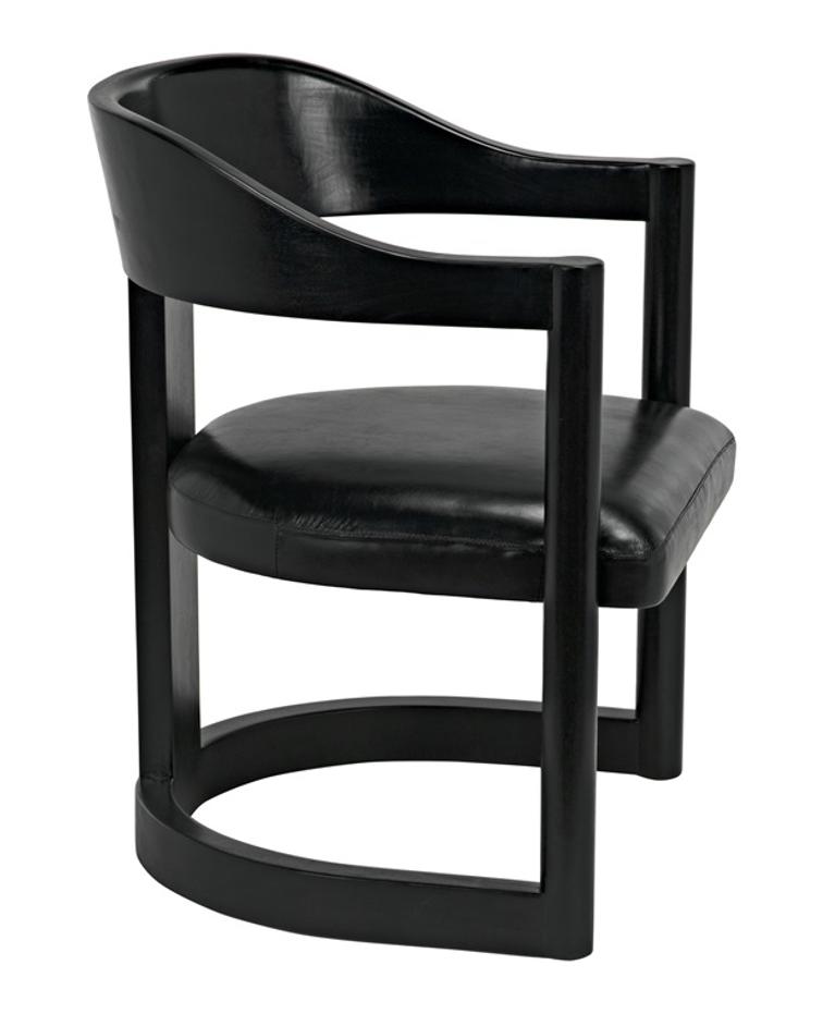 McCormick Teak Chair in Charcoal Black with Black Leather Upholstery by Noir Furniture