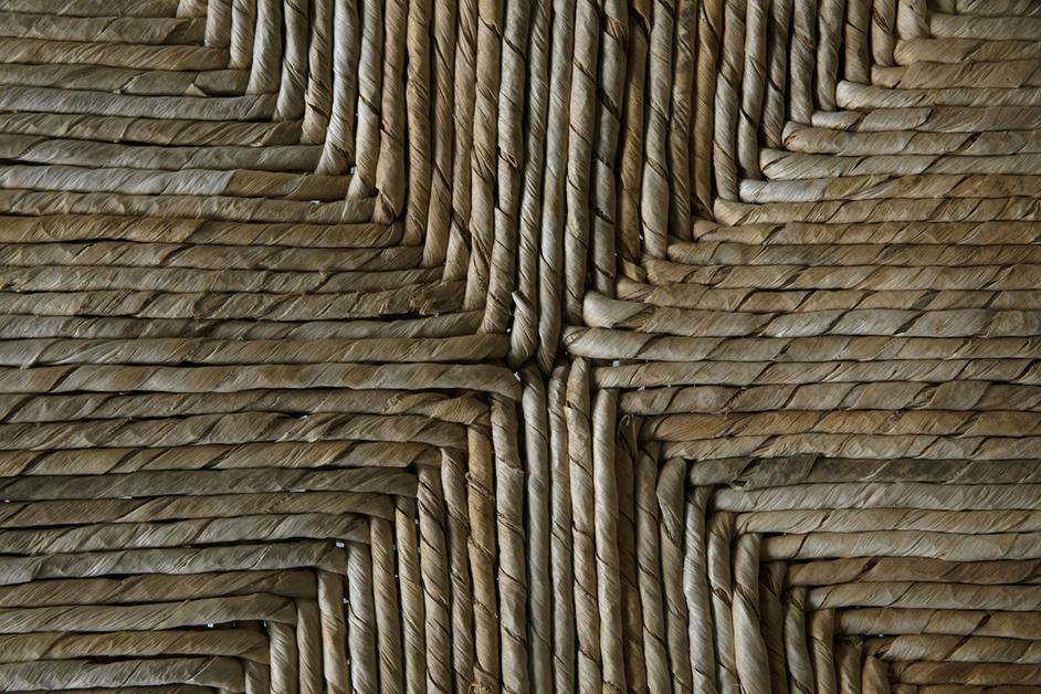 Burek Teak Chair with Rush Seagrass Seat in Clear Coat Finish by Noir Furniture