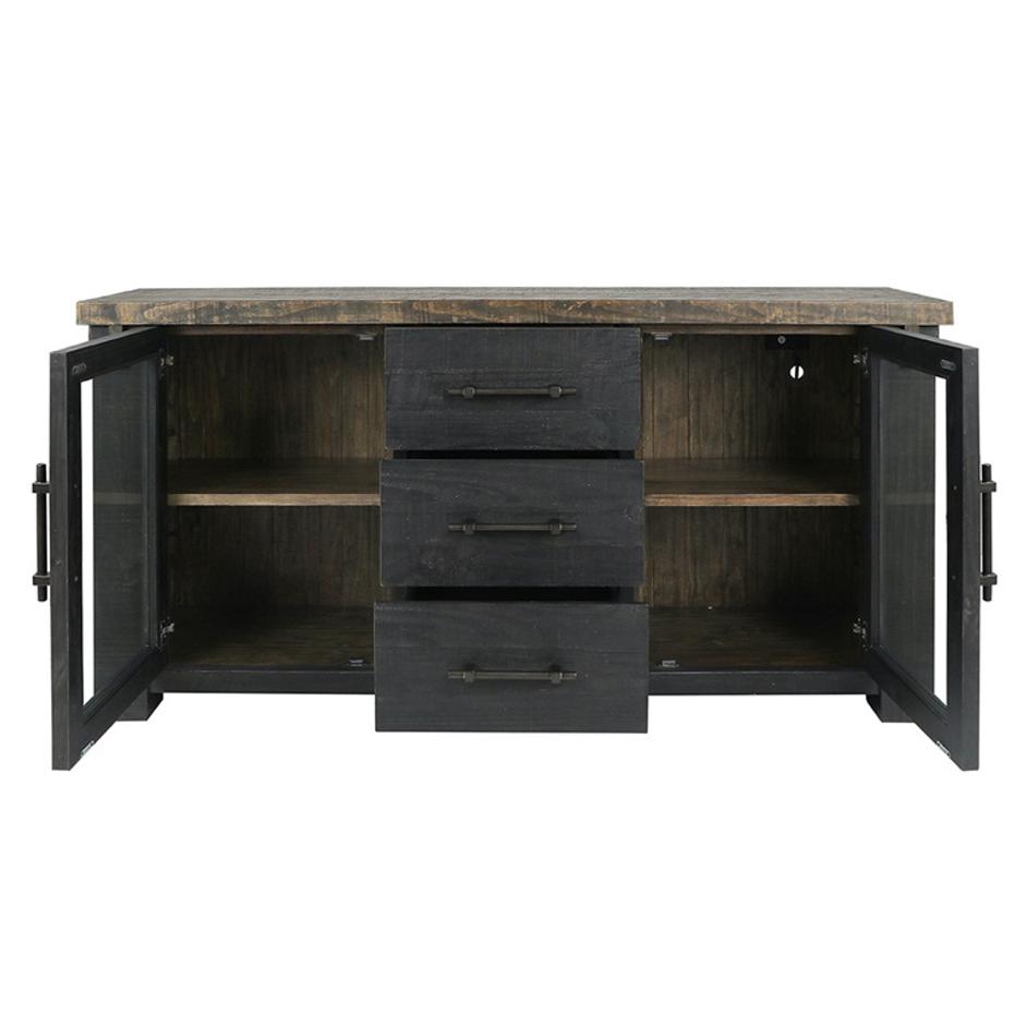 Duncan Reclaimed Pine 3Dwr 2Dr Buffet Suede Brown/Carbon Black by Classic Home