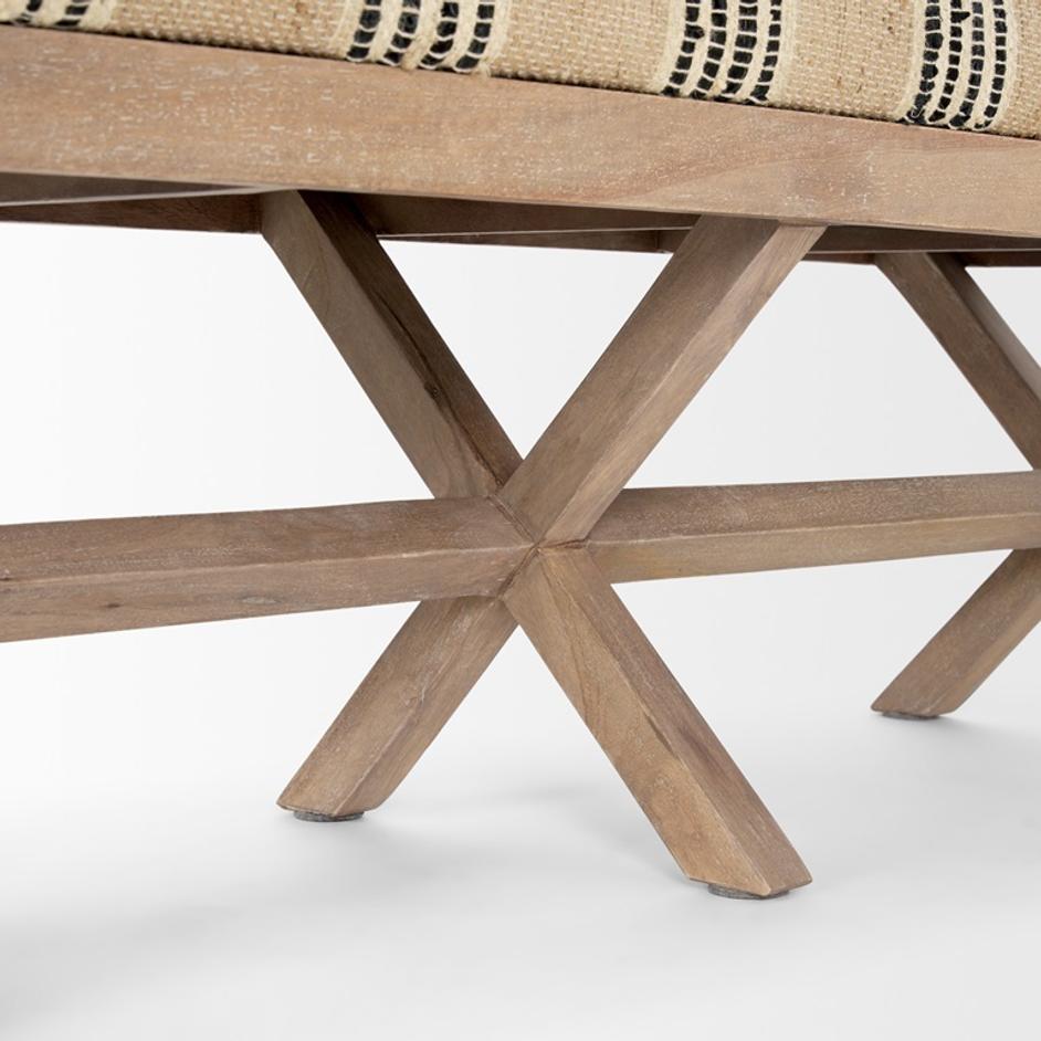 Solis 50L x 16W Brown Base Upholstered Beige/Black Stripe Seat Accent Bench by Mercana