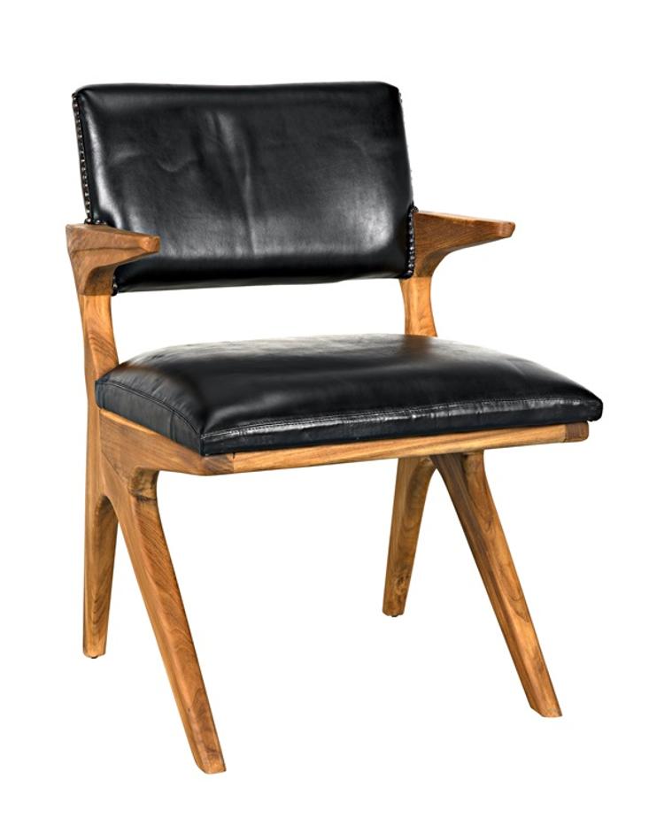 Dolores Teak Chair in Satin Finish with Black Leather by Noir Furniture