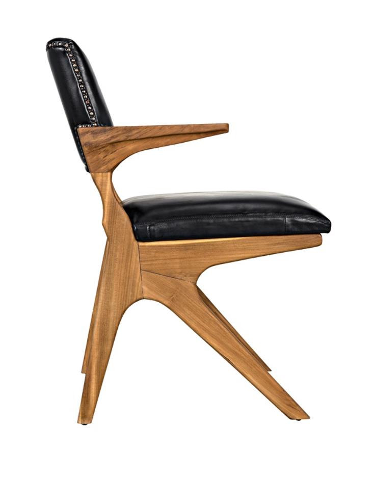 Dolores Teak Chair in Satin Finish with Black Leather by Noir Furniture