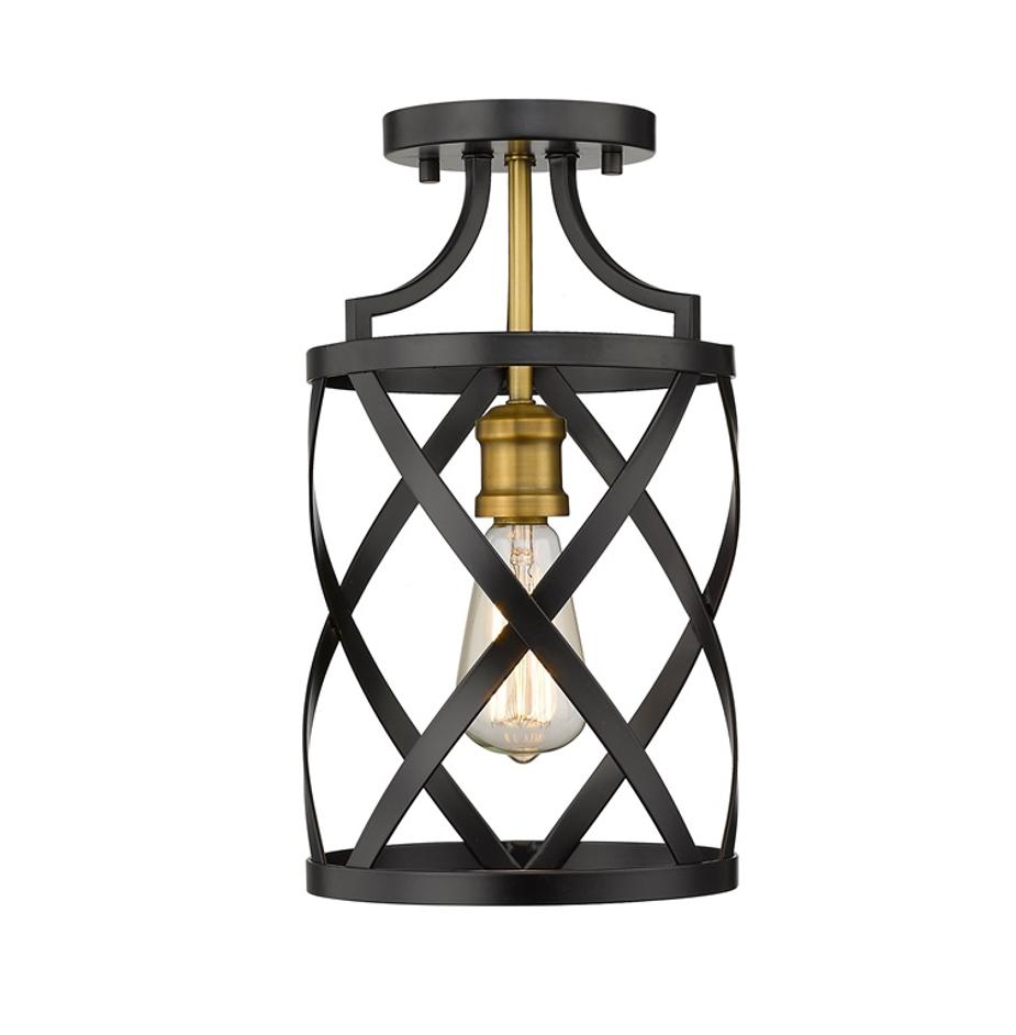 Malcalester 1 Light Flush Mount in Matte Black + Olde Brass Finish by Z-Lite