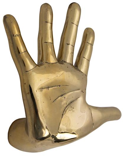Hand On The Wall Metal Alloy Wall Sculpture in Antique Brass Finish by Noir Furniture